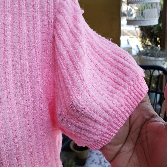 Vintage Bubble Gum Pink Top / Mod / V-Neck / Medium - Picture 3 of 5